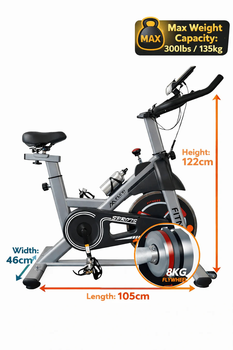 Indoor Exercise Spin Bike with Device Mount