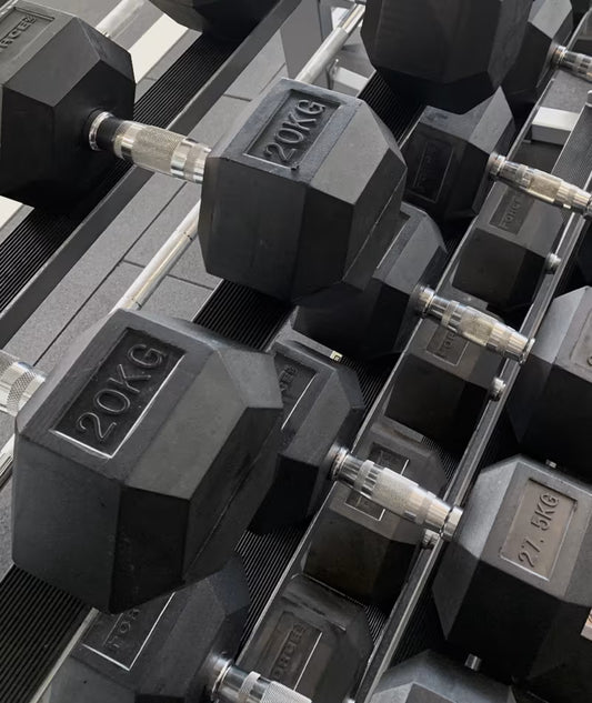 Force USA Rubber Hex 1kg-10kg Set With Dumbbell Rack