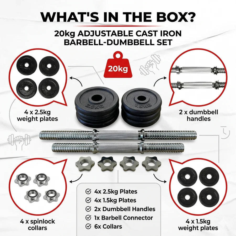 Adjustable Barbell Cast Iron Dumbbells Set for Home & Gym