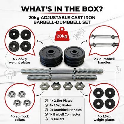 Adjustable Barbell Cast Iron Dumbbells Set for Home & Gym