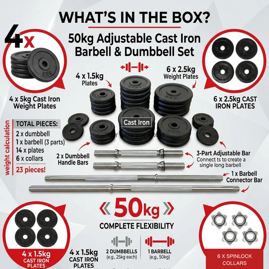 Adjustable Barbell Cast Iron Dumbbells Set for Home & Gym