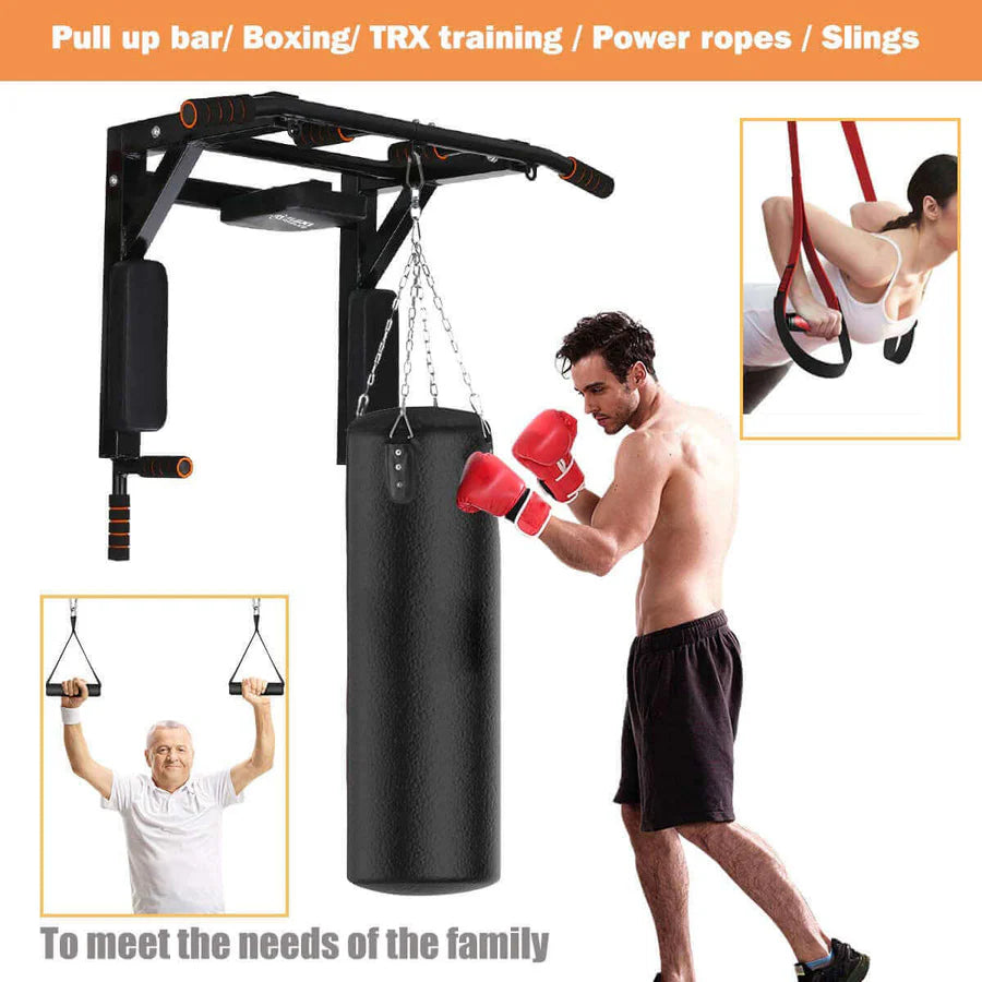 Wall Mounted Pull Up Bar and Dip Station for Home Gym.
