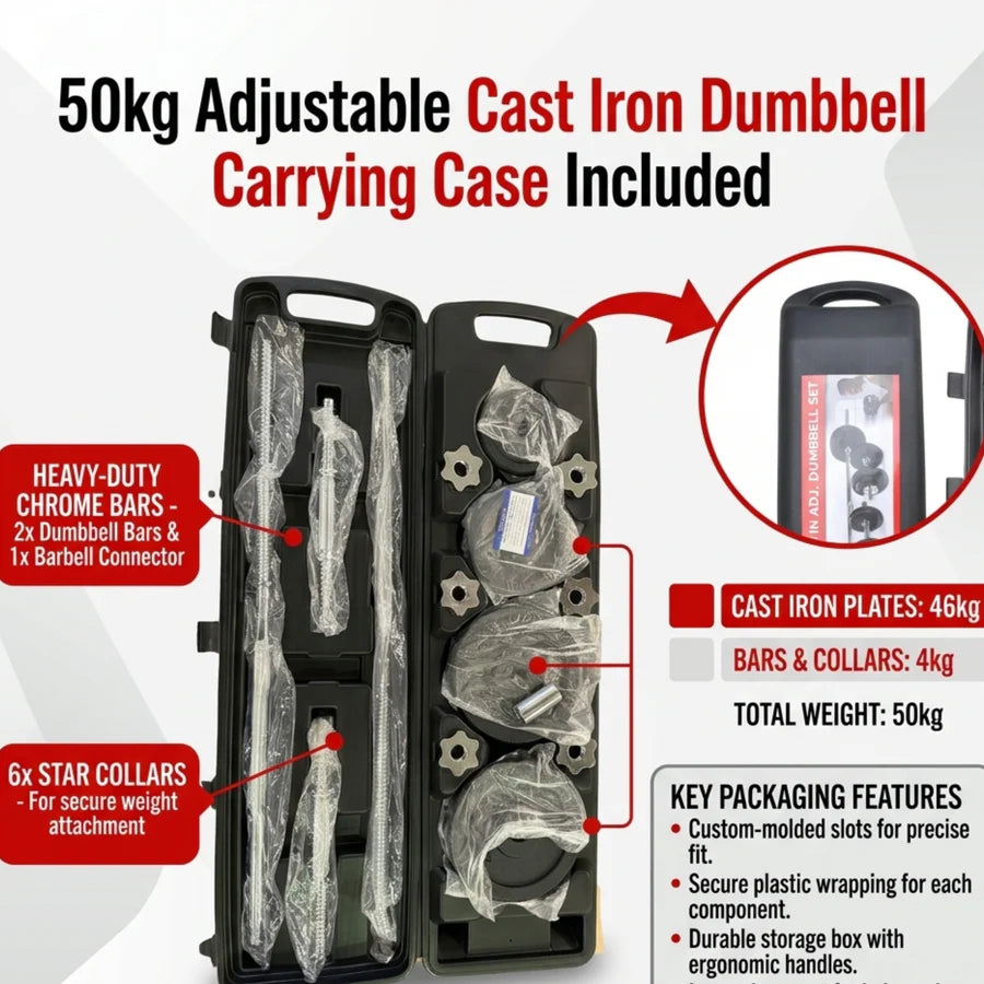 Adjustable Barbell Cast Iron Dumbbells Set for Home & Gym