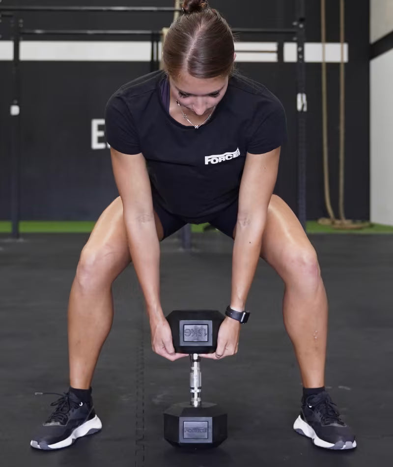 Force USA Rubber Hex 1kg-10kg Set With Dumbbell Rack