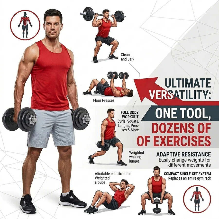 Adjustable Barbell Cast Iron Dumbbells Set for Home & Gym