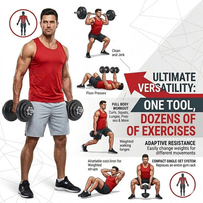 Adjustable Barbell Cast Iron Dumbbells Set for Home & Gym