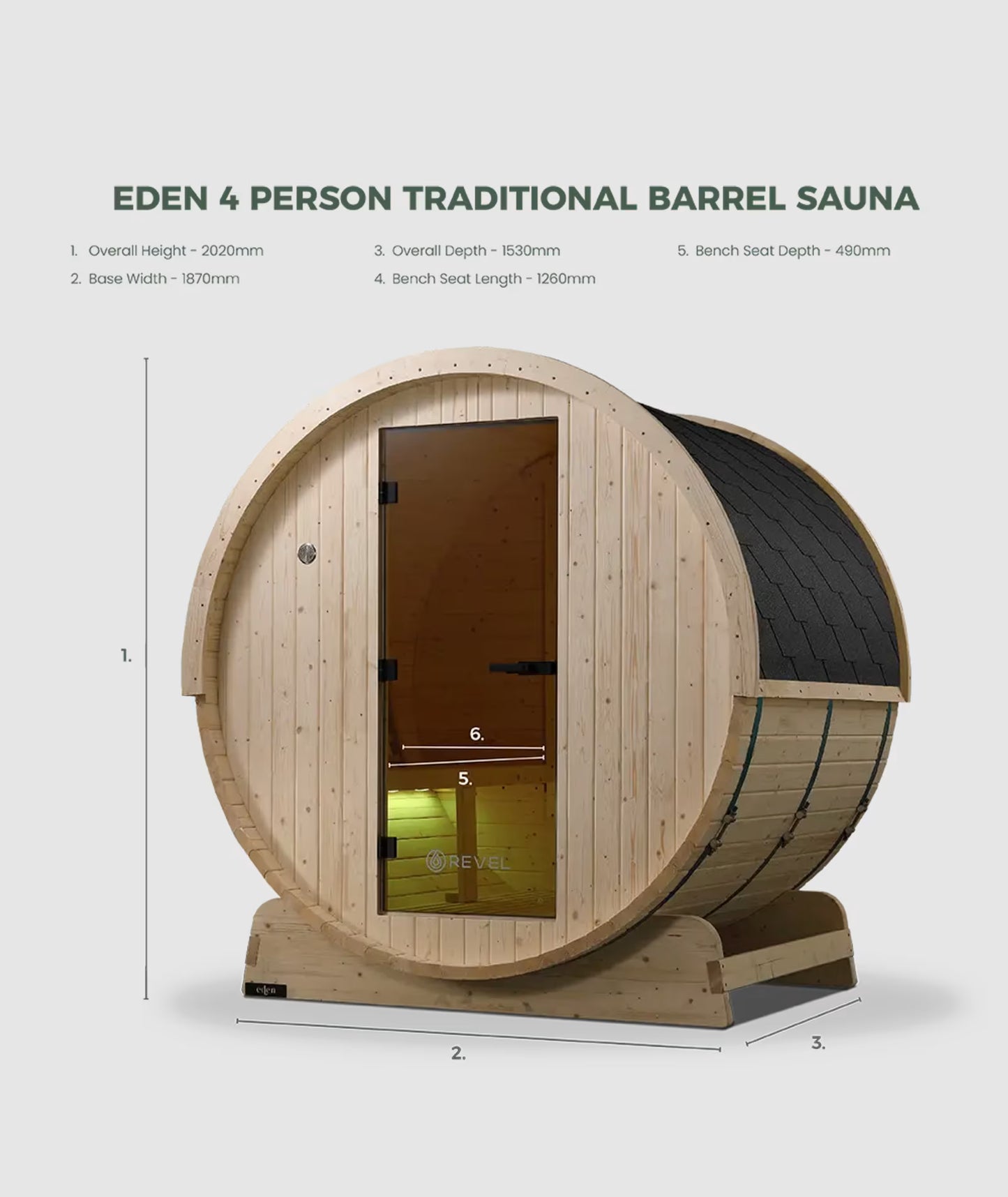 Revel Eden - 8 Person Traditional Barrel Sauna