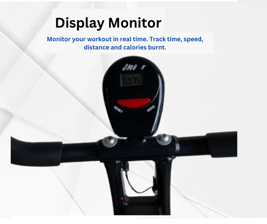Foldable exercise bike with multiple resistance levels.