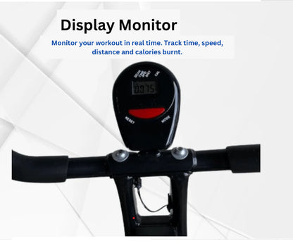 Foldable exercise bike with multiple resistance levels.