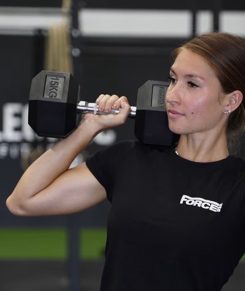 Force USA Rubber Hex 1kg-10kg Set With Dumbbell Rack