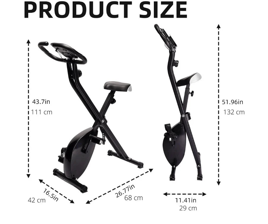 Foldable exercise bike with multiple resistance levels.