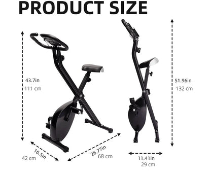 Foldable exercise bike with multiple resistance levels.